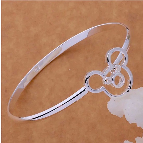 Sterling Silver Mickey Mouse Hollow Out Bangle Bracelet - Picture 4 of 5